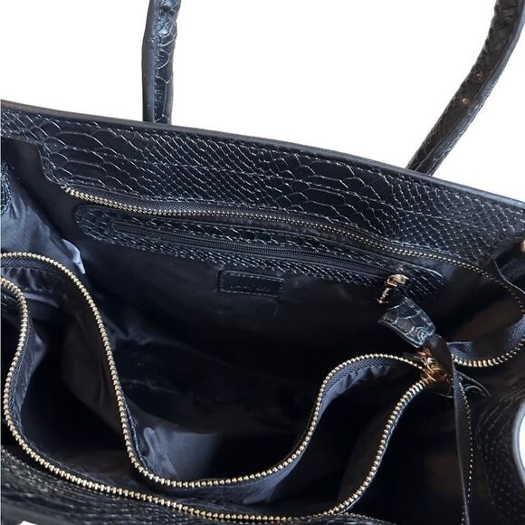 NWOT Neiman Marcus Brand Black Faux Leather Crocodile Pattern Bag - Picture 10 of 15